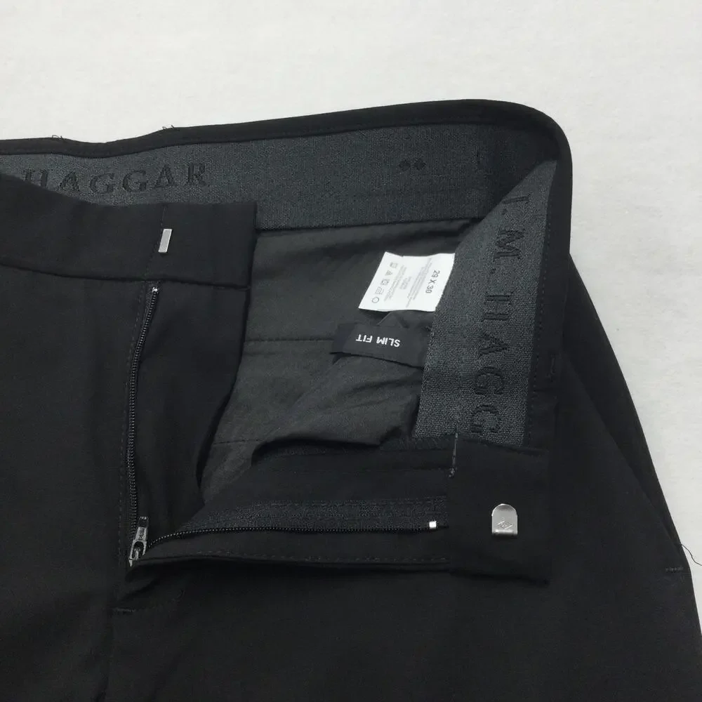J.M. Haggar Pants Mens 29x30 Black Slim Fit Stretch Flat Front Dress Slacks
